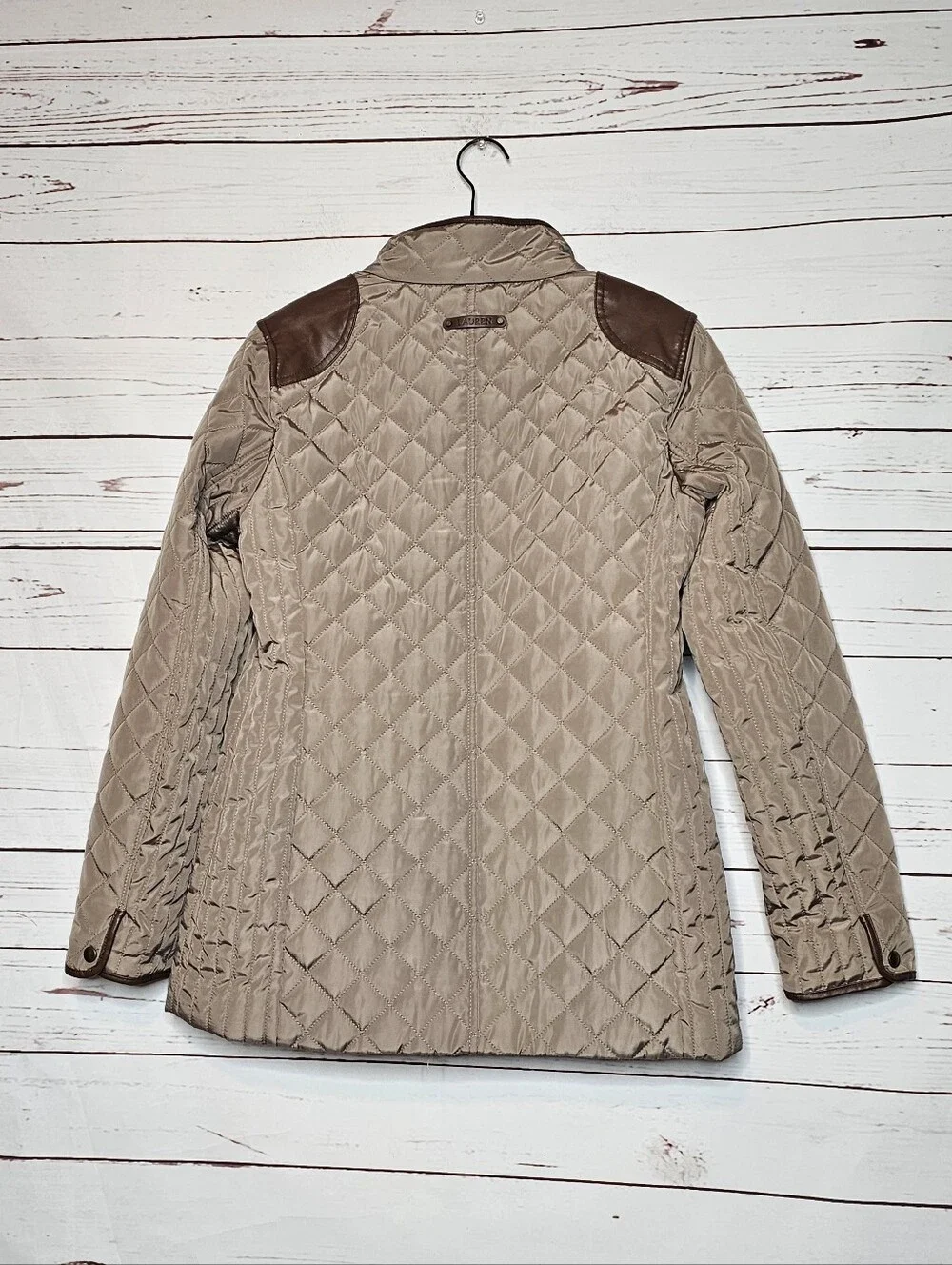 Lauren Ralph Lauren Diamond Quilted Barn Jacket with Faux Leather Trim
